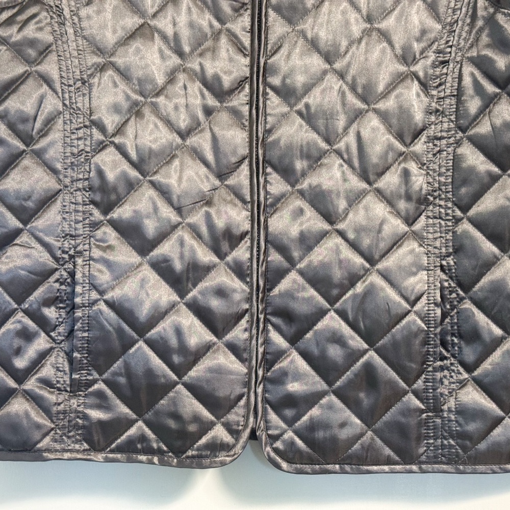 Covington Silver Gray Quilted Vest Women’s L Faux Fur Collar Zip Front - Picture 6 of 16
